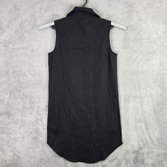 Womens Saks Fifth Avenue Black Sleeveless Linen-Blend Shirt Dress Button Up XS - Picture 5 of 8